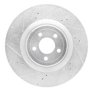 Ford Mustang Brake Rotor (1) - Front Left - R1 Concepts - Drilled & Slotted - Silver - `15-`23 Ford Mustang Brake Rotor (1) - Front Left - R1 Concepts - Drilled & Slotted - Silver - `15-`23